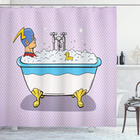 1 x RAW Customer Returns ABAKUHAUS Comic Shower Curtain, Superhero Bubble Bath, Textile Bathroom Decoration Set with Hooks, 70 x 71 , Multicolor - RRP €24.16