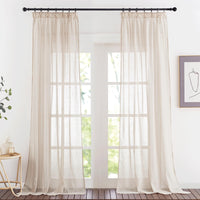 1 x RAW Customer Returns PONY DANCE country house style curtains linen look ruffle tape curtains set of 2 H 245 x W 140 cm linen curtains beige semi-transparent living room curtains with ruffle tape for rail system - RRP €34.24