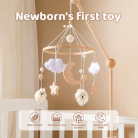 1 x RAW Customer Returns Promise Babe Baby Mobile Wooden Sheep Baby Wind Chimes with Felt Balls Wooden Star Moon Baby Girl Mobile Baby Bed Baby Table Changing Table Wooden Crocheted Clouds Mobile Bell Bed Pendant Sheep Bed Bell - RRP €25.99