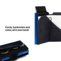 1 x RAW Customer Returns BEWMER v2 Shielded Slim Wallet with Coin Pocket for Men Women Card Case with Coin Pocket RFID Protection Anti-Cloning Wallet for Notes, Coins 9 Credit Cards Black Blue  - RRP €30.99