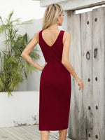 1 x RAW Customer Returns Missufe Cocktail Dress V-Neck Sleeveless Slit Wrap Dress Women s Party Dress Midi Dress Wedding Evening Dresses Burgundy, Large  - RRP €46.99