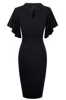 1 x RAW Customer Returns HOMEYEE Women s Elegant V-Neck Ruffle Sleeve Stretch Party Dress B572 L, Black  - RRP €37.99