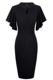 1 x RAW Customer Returns HOMEYEE Women s Elegant V-Neck Ruffle Sleeve Stretch Party Dress B572 XL, Black  - RRP €35.53