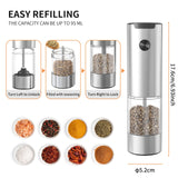 1 x RAW Customer Returns CIRCLE JOY electric salt and pepper mill set, battery-operated spice mill made of stainless steel with base, washable 95 ml transparent container, white LED light and adjustable coarseness, silver - RRP €28.99