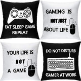 6 x Brand New Boao 4 Pieces Gaming Cushion Cover Gamer Pillowcase Video Game Cushion Covers for Gaming Fan Video Game Theme Party Sofa Bedroom Novelty Gift Halloween Christmas, 45 x 45 cm - RRP €82.2