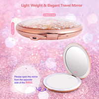 1 x RAW Customer Returns B Beauty Planet Travel Lighted Makeup Mirror, 25x 1x Magnification, Compact Rechargeable, 5 Liquid Bling Quicksand Portable Folding Mirror with Lights - RRP €29.99