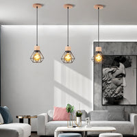 1 x RAW Customer Returns TOKIUS Pendant Light Vintage Industrial 16CM Hanging Lamp Geometric Design E27 Lamp Made of Wood Iron Cage Lampshade Black Hanging Light for Dining Table Kitchen Pendant Lamp 1 Bulb, 2 Pieces  - RRP €26.2