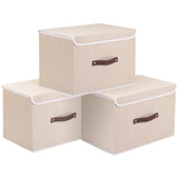 1 x RAW Customer Returns OUTBROS 3 Pack Storage Boxes with Lids, 33 x 23 x 20 cm, Foldable Fabric Boxes, Storage Baskets, Organizer for Clothes, Books, Beige - RRP €32.99