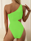 1 x Brand New FEOYA Women s One-Piece Swimsuit Cut Out Sexy Swimwear Ribbed Tummy Control Bathing Suits A-fluorescent green L - RRP €30.99