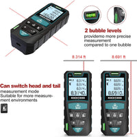 1 x RAW Customer Returns 100M Laser Meter, RockSeed IP54 Laser Meter, Portable Digital Distance Measurement with 2 Bubble Levels, Laser Rangefinder Distance Meter with 4-Line LCD Display and Larger Backlight - RRP €37.3