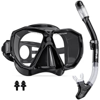 1 x RAW Customer Returns Hiipeak snorkeling set for adults, diving goggles for adults with dry snorkel, anti-fog anti-leak diving goggles with snorkel made of tempered glass, snorkel sets for snorkeling and diving black - RRP €24.99