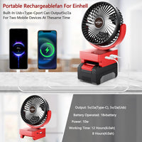 1 x RAW Customer Returns ThagBrco Wireless Fan for Einhell 18V Cordless Fan, Brushless Motor with USB A C Quick Charge Brushless Motor with for Camping, Workshop and Construction Site No Battery  - RRP €29.69