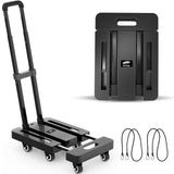 1 x RAW Customer Returns Ronlap Folding Trolley, Foldable Transport Trolley with 2 Extendable Ropes - Load Capacity 225 KG Cup Holder with 6 Wheels Extra Large Loading Area, Black - RRP €42.99