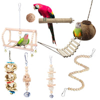 4 x Brand New 8pcs bird parrot swing toys, coconut bird cage with ladder, bird toy bell swing, chew toy made of natural wood hammock for hanging, for small parakeets, cockatiels, conure - RRP €87.96