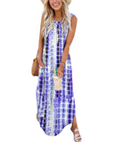 1 x Brand New AUSELILY Women s Sleeveless Maxi Dresses Summer Casual Dresses Beach Dress Women s Long with Pockets Dye Plaid Blue Purple L - RRP €22.99