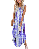 4 x Brand New AUSELILY Women s Sleeveless Maxi Dresses Summer Casual Dresses Beach Dress Women s Long with Pockets Dye Plaid Blue Purple M - RRP €101.96