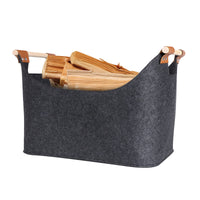 1 x Brand New Sindax Felt Firewood Basket with Carry Handles, Foldable Wood and Log Storage, Multi-Purpose Bag for Newspapers, Magazines, Toys and Clothes, Black 40 x 28 x 25 cm  - RRP €17.14