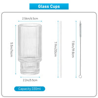 1 x RAW Customer Returns MSYU Pack of 6 ribbed glassware drinking glasses, 310 ml clear crystal glasses set with glass straws, origami style crystal glasses, ribbed glassware for coocktail, whiskey, juice, water - RRP €26.21