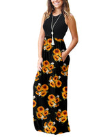 1 x Brand New AUSELILY Women s Summer Sleeveless Loose Maxi Dress Casual Long Dress with Pockets S, Black Sunflowers  - RRP €21.99