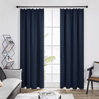 1 x RAW Customer Returns Deconovo Curtains Opaque Blackout Curtain Ruffle Tape Against Cold, 180x140cm HeightxWidth , Dark Blue, Set of 2 - RRP €31.7