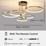 1 x RAW Customer Returns LED ceiling light modern design ceiling lamps gold 5-ring lamps dimmable living room lamp with remote control, aluminum LED lighting for living room bedroom kitchen dining room office 93cm, 108W  - RRP €110.81