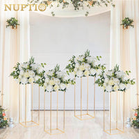 1 x RAW Customer Returns Nuptio 2 Pieces Gold Vases for Wedding Center Tables, Metal Flower Floor Vase Column Flower Stand, Geometric Vase 80cm High, Rectangular Flower Display Shelf for Wedding Party Home - RRP €53.98