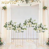 1 x RAW Customer Returns Nuptio 2 Pack Gold Vases for Wedding Centerpiece Tables, Metal Flower Floor Vase Pillar Flower Stand, 80cm Tall Geometric Flower Vase, Rectangular Flower Display Rack for Home Party Wedding - RRP €53.98