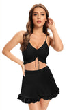 1 x Brand New SHEKINI Women s Two-Piece Swimsuit Adjustable Drawstring Backless Tankini Set Ruffle Hem Short Skirt Bikini Skirt Beach Fashion M, Black  - RRP €38.11