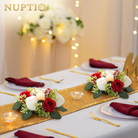 3 x Brand New NUPTIO Candle Holder Glass Tealight Glass with Flower Wreath Decoration 6 Pieces Glass Cylinder for Candles Candle Stands Floating Candles Autumn Wreath, Carmine Red Roses Wedding Table Party Ceremony - RRP €61.2