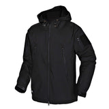 1 x RAW Customer Returns Wuzfully Men s Military Softshell Jacket Tactical Waterproof Winter Coat with Hood Multifunctional Pockets with Zipper Black Size XXL - RRP €48.99