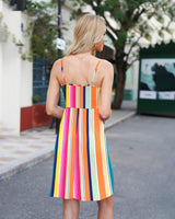 1 x RAW Customer Returns AUSELILY Summer Dresses for Women Sleeveless V Neck Sundress Loose Casual Spaghetti Strap Dress with Pockets Rainbow Stripe 2XL - RRP €27.23