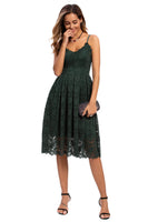 1 x RAW Customer Returns Atnlewhi Women s Vintage Sleeveless V-Neck A-Line Dress Floral Knee Length Lace Dress Bridesmaid Elegant Cocktail Dresses - Dark Green - L - RRP €45.37