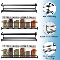 9 x Brand New CALIYO spice racks, spice rack wall, set of 4 hanging long kitchen shelves, spice rack self-adhesive without drilling, with 8 self-adhesive hooks and screws, for the wall, kitchen cupboard, cabinet, 29 x 6.5 CM. - RRP €170.91