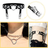 2 x Brand New Coolty 2pcs Leather Leg Chain Pendant Rivet Garter Belt and 1pcs Gothic Ring Garter Love Heart Chain Collar Choker Necklace for Fashion Rock Night Club Halloween Cosplay Party - RRP €55.2