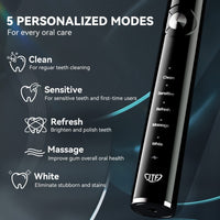 1 x RAW Customer Returns Electric Toothbrush Clean Teeth Like a Dentist Rechargeable 4 Hours Lasts for 30 Days Use 5 Optional Modes, 6 Brush Heads Black  - RRP €36.68