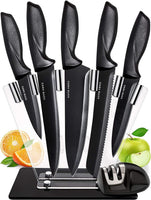 1 x RAW Customer Returns Home Hero knife set with knife sharpener - sharp kitchen knife set - knife block chef s knife set stainless steel knife set 7-piece with knife block - black  - RRP €32.36