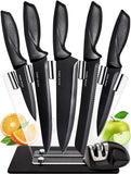 1 x RAW Customer Returns Home Hero knife set with knife sharpener - sharp kitchen knife set - knife block chef s knife set stainless steel knife set 7-piece with knife block - black  - RRP €29.99