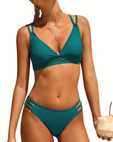 1 x RAW Customer Returns CharmLeaks Women s Triangle Bikini Set Padded Swimsuit Green Double Straps 38 - RRP €27.6