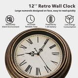 2 x RAW Customer Returns DIYZON Vintage Wall Clock, 30cm Classic Silent Non-Ticking Wall Clock, Easy to Read Roman Numerals, High Quality Quartz Clock Battery Powered - RRP €35.98