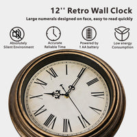 1 x RAW Customer Returns DIYZON Retro Wall Clock, 30cm Classic Quiet Clock without Ticking, Easy to Read High Quality Quartz Clock Battery Operated, Decoration Bedroom, Kitchen, Office - RRP €18.68