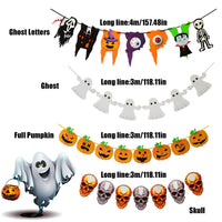 1 x Brand New CYIOU Pack of 4 Halloween Banners Halloween Decoration Set Happy Halloween Decoration Pumpkin Ghost Skull Banner for Halloween Party Haunted House Scary Decoration Reusable - RRP €30.0