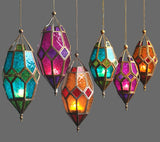 1 x RAW Customer Returns Moroccan Style Hanging Glass Tealight Lantern Medium Purple Pink - RRP €32.95