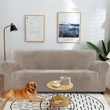 1 x RAW Customer Returns YSTELLAA Velvet Sofa Cover 4 Seater, Stretch Sofa Cover, Sofa Protector Non-Slip, Elastic Couch Cover, Sofa Cover With Armrests, Couch Covers Sofa Protector Cat Couch Throw, Khaki - RRP €46.22