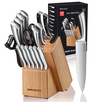 1 x RAW Customer Returns RAXCO knife block set, 18-piece stainless steel kitchen knife set - steak knife set, professional kitchen knife sets with block and sharpener - RRP €59.99