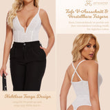 1 x RAW Customer Returns Joyshaper Women s Shapewear Body Deep V-Neck Lace Body Thong Bodysuit Tanga Sleeveless Cami Top Body White M - RRP €31.99