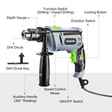 1 x RAW Customer Returns WORKPRO impact drill 850W, drill 3000RPM, 2 in 1 hammer and drill with 360 rotating handle, 13mm drill chuck, including 3 twist drills and 2 concrete drills - RRP €49.04