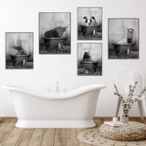 1 x Brand New UGZDEA Animal in the Bathtub Canvas Pictures, Black White Bear Elephant Cow Alpaca Bathroom Poster Home Decor-without Frame B, 50x70cm  - RRP €23.69