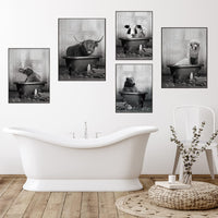 1 x Brand New UGZDEA Animal in the Bathtub Canvas Pictures, Black White Bear Elephant Cow Alpaca Bathroom Poster Home Decor-without Frame B, 20x30cm  - RRP €11.99