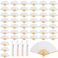 1 x RAW Customer Returns 50 Pieces Wedding Fans with 50 Pieces Organza Bags White Foldable Paper Fans Bamboo Hand Fans Vintage Pocket Fans for DIY Bridal Dancing Props Party Favors - RRP €51.99