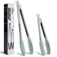 1 x RAW Customer Returns HOTEC Premium Stainless Steel Kitchen Tongs Locking Cooking Tongs with Silicone Tip Set of 2 9 and 12 Long Tongs Light Green - RRP €11.1